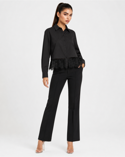 Signature Lace Crop Shirt Black