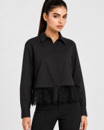 Signature Lace Crop Shirt Black - Image 2